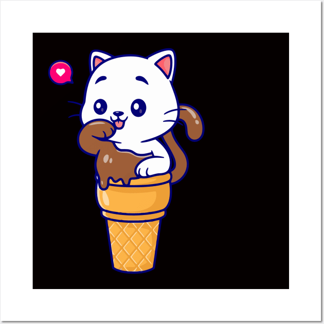 Funny cat ice cream Wall Art by kiwodesign